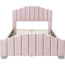 3 Pieces Bedroom Sets Full Size Velvet Upholstered Platform Bed Vertical Channel Tufted Headboard and Two Three-drawer Nightstands,Pink