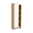 Tall Freestanding Bathroom Side Cabinet With Single Door & 4 Tier Open Shelves - Black / Light Oak / White