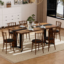 Rustic Rectangular Large Dining Table, Waterproof Desk For 8 People, & Steel With Adjustable Legs - Black / Rustic Brown