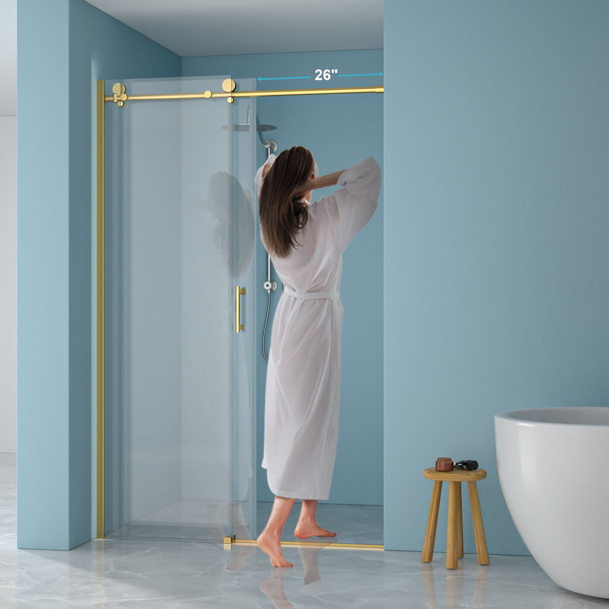 Single Sliding Bypass Shower Door Enclosure With Tempered Glass, photo 25 of 33