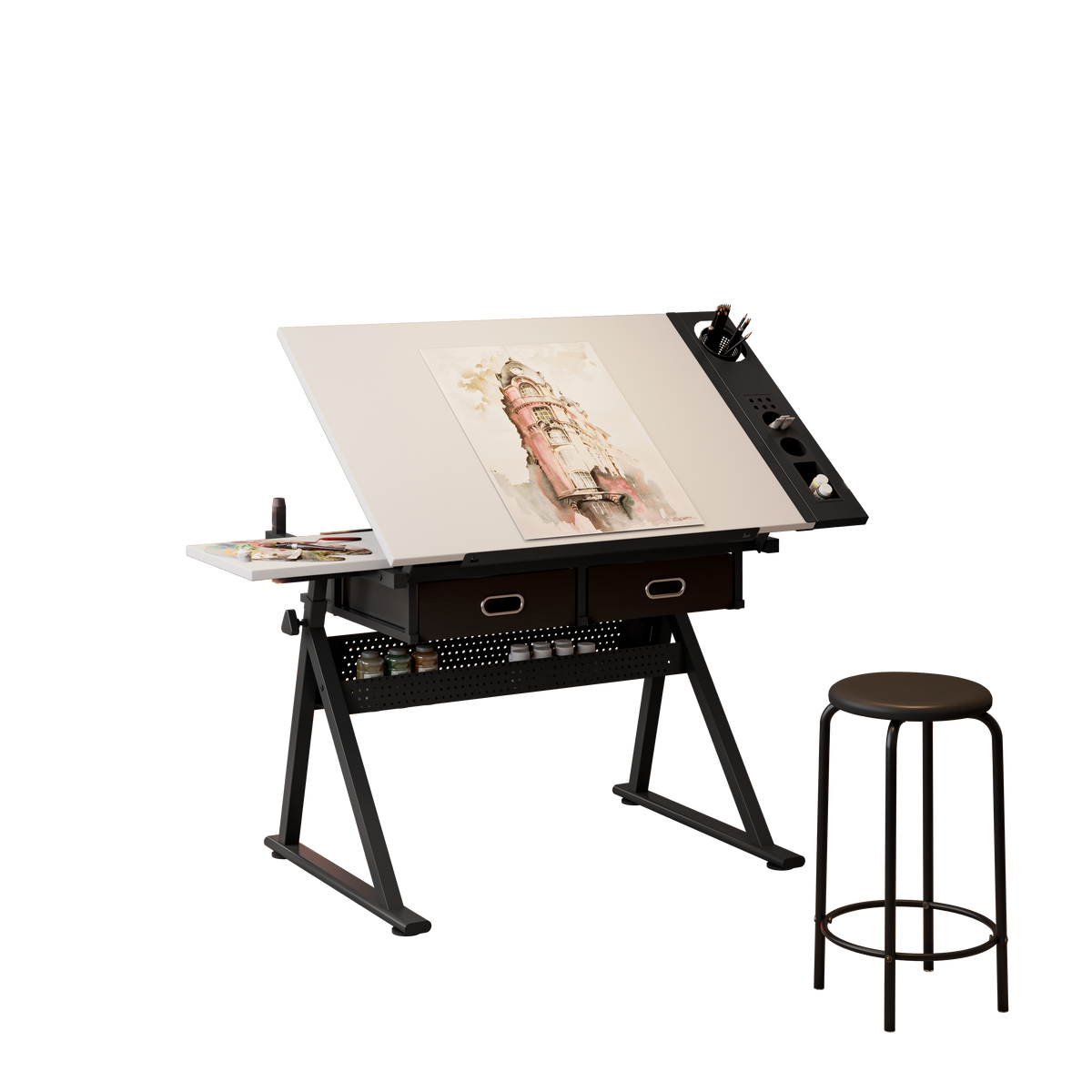Adjustable Drawing Drafting Table Desk with 2 Drawers, photo 2 of 10