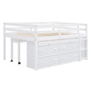 Loft Bed With Retractable Writing Desk And 4 Drawers, With Lateral Portable Desk And Shelves by HouseOfZazla