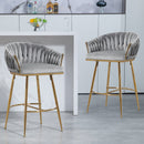 26" Counter height bar stools Set of 2,velvet kitchen island counter bar stool with hand- wave back,golden chromed base and foot rest(GREY)