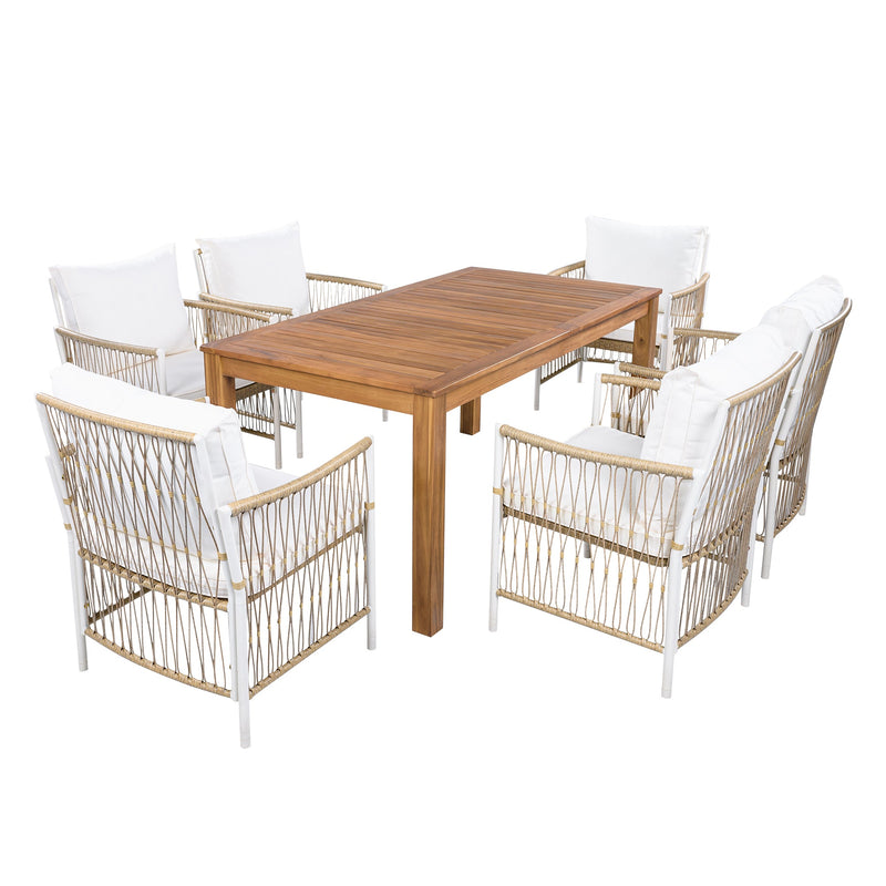TOPMAX Patio 7pcs Wooden Dining Table Set, photo 10 of 10