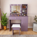 Stylish Vanity Desk Set with Padded Stool & Adjustable Lighted Mirror
