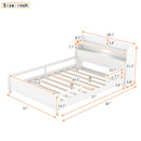 Wood Platform Bed With Built In LED Light, Storage Headboard And Guardrail