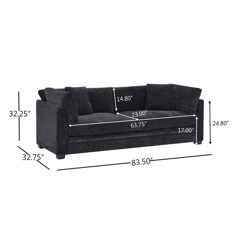 83.50" Modern Flared Arms Sofa (Black), photo 7 of 10