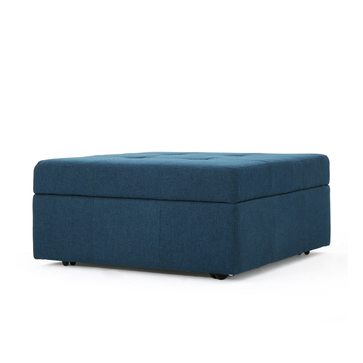 Flip Top Ottoman With Tufted Waffle Stitch And Rolling Casters - Navy Blue, photo 7 of 9