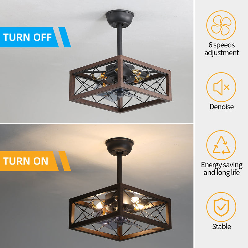 18inch Caged Ceiling Fan with Lights Remote Control for APP