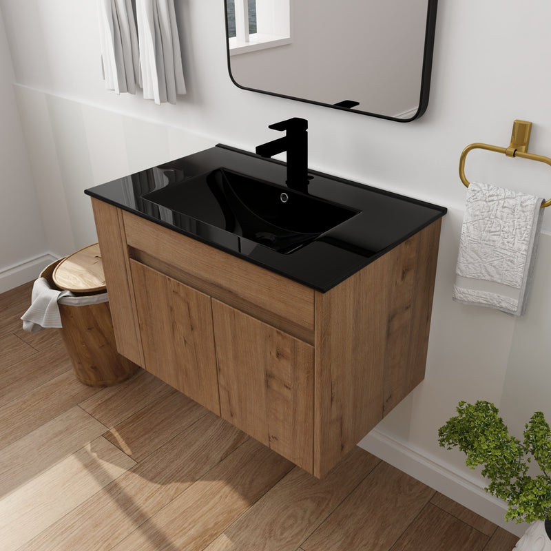 30 Inch Bathroom Vanity With Black Ceramic Basin and Adjust Open Shelf (KD-PACKING)