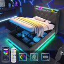 Upholstered Bed, 360 Surround LED Function, Remote Control, Hydraulic Storage Bed With USB, Type-C Charging (Without Mattress) by HouseOfZazla
