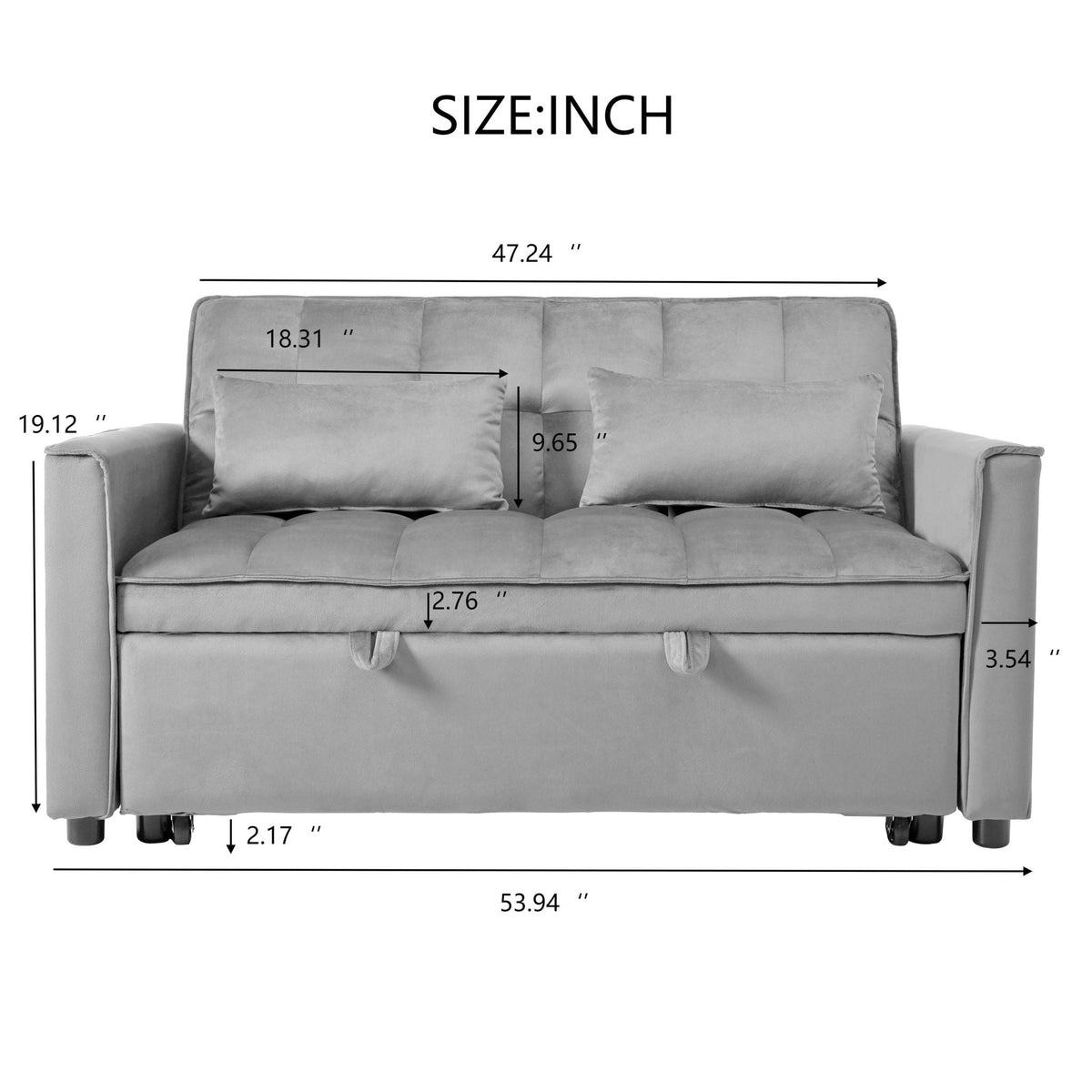 3 In 1 Pull Out Couch Convertible Sofa Bed With Reclining Backrest, photo 21 of 35