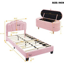 2-Pieces Bedroom Sets Twin Size Flower-Shaped Upholstered LED Platform Bed with Storage Ottoman-Sherpa Fabric, Pink