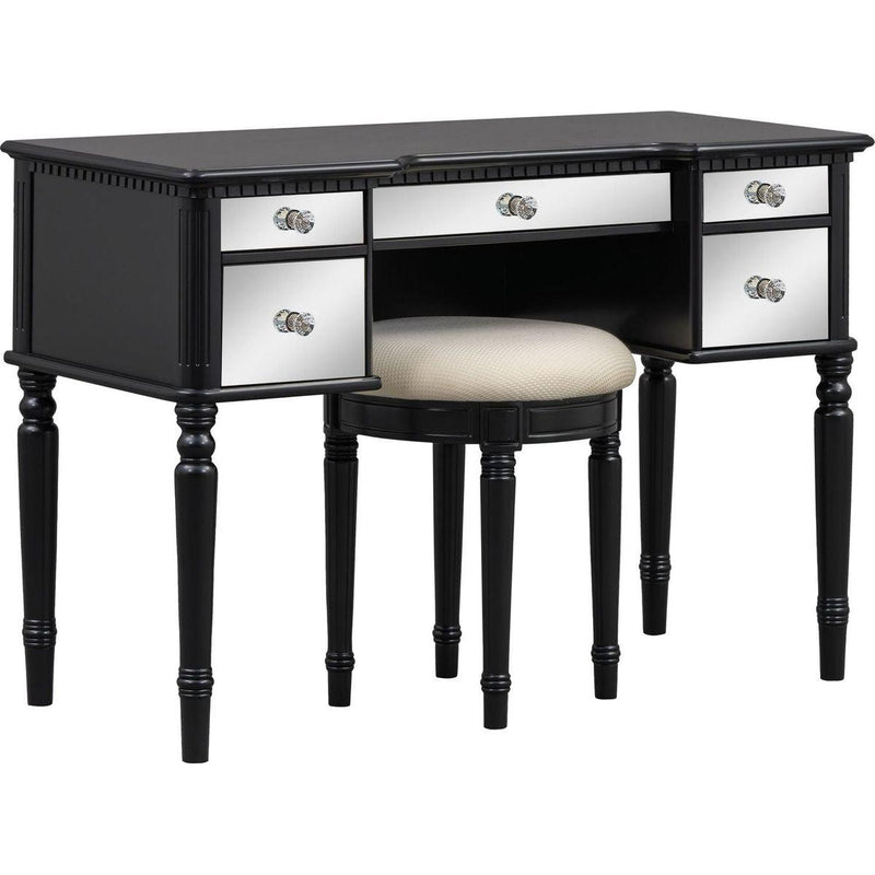 43" Dressing Table Set with Mirrored Drawers and Stool, Tri-fold Mirror, Makeup Vanity Set for Bedroom, Black