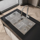 Stainless Steel Kitchen Sink, 32"x19" Double Bowl in Brushed Nickel by HouseOfZazla