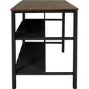 TOPMAX Solid Wood Rustic 45' Stationary Kitchen Island, Rubber Wood Butcher Block Dining Table Prep Table with 2 Open Shelves for Small Places,Walnut+Black