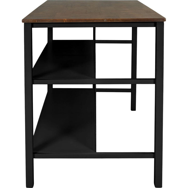 TOPMAX Solid Wood Rustic 45' Stationary Kitchen Island, Rubber Wood Butcher Block Dining Table Prep Table with 2 Open Shelves for Small Places,Walnut+Black