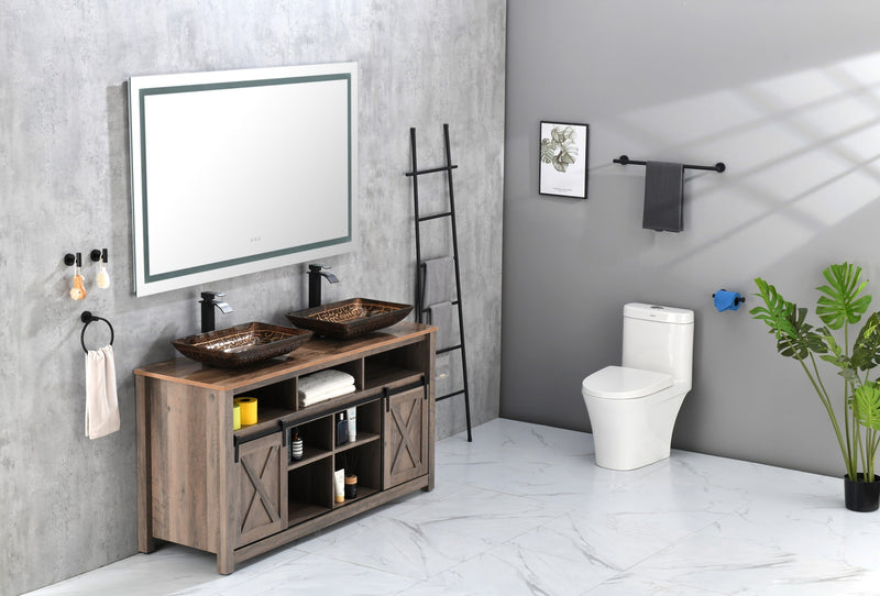 22.25" L -14.5" W -4.5" H Golden Handmade Glass Rectangle Vessel Bathroom Sink in Brown and Gold Fusion Finish with Faucet and Pop-Up Drain in Matte Black