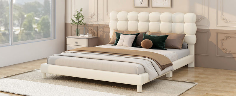 Walker Edison - Full Size Upholstered Platform Bed with Soft Headboard,Beige