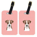 Checkerboard Pink Jack Russell Terrier Luggage Tag