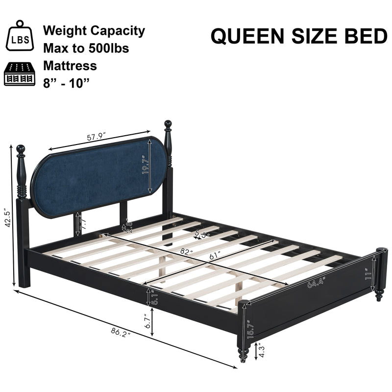 Queen Bed Frame, Solid Wood Platform with Slats, photo 2 of 10