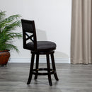 24" Counter Height X-Back Swivel Stool, Espresso Finish, Charcoal Fabric Seat