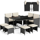9 Piece Patio Dining Set with Tempered Glass Table and Ottoman by LJGDeals