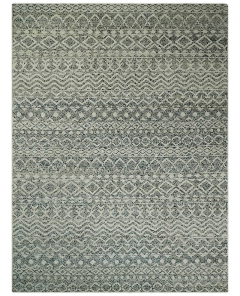 8x10, 9x12 and 10x14 Hand Knotted Blue, Beige and Camel Modern Contemporary Southwestern Tribal Trellis Recycled Silk Area Rug | OP13