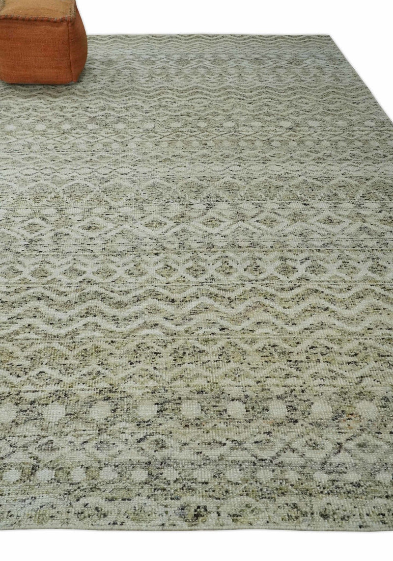9x12 and 10x14 Hand Knotted Ivory, Beige and Brown  Modern Contemporary Southwestern Tribal Trellis Recycled Silk Area Rug | OP28