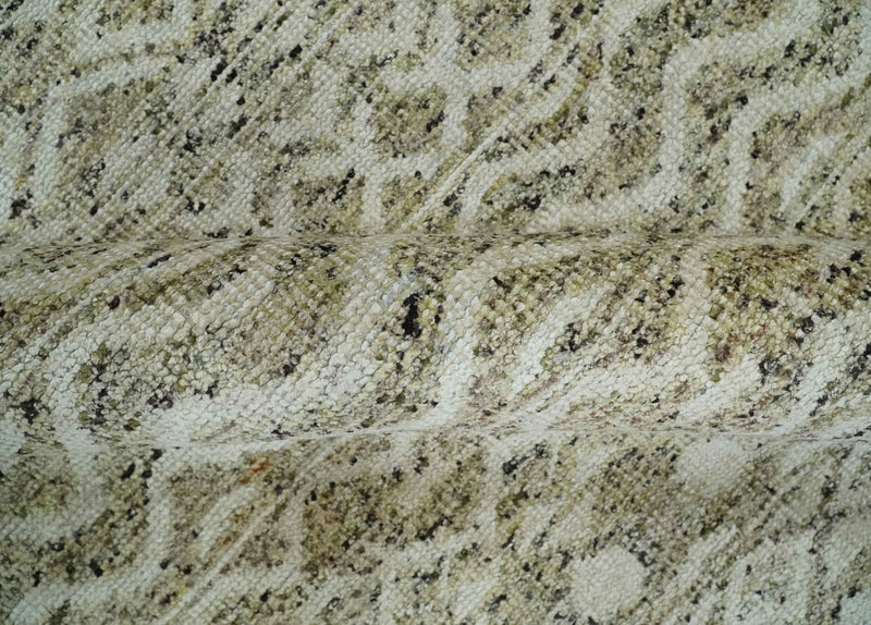 9x12 and 10x14 Hand Knotted Ivory, Beige and Brown  Modern Contemporary Southwestern Tribal Trellis Recycled Silk Area Rug | OP28