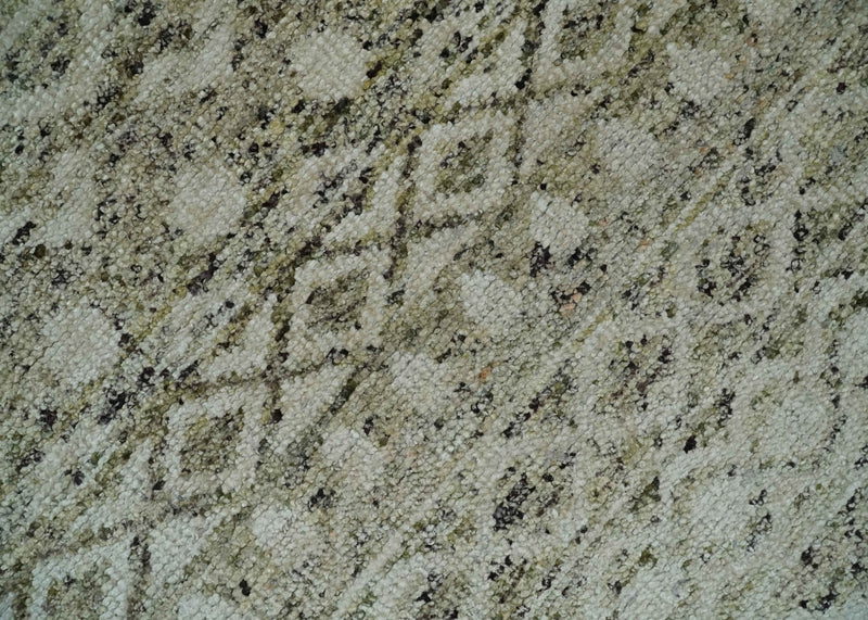 9x12 and 10x14 Hand Knotted Ivory, Beige and Brown  Modern Contemporary Southwestern Tribal Trellis Recycled Silk Area Rug | OP28