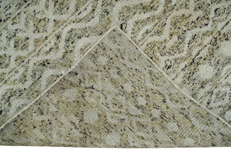 9x12 and 10x14 Hand Knotted Ivory, Beige and Brown  Modern Contemporary Southwestern Tribal Trellis Recycled Silk Area Rug | OP28