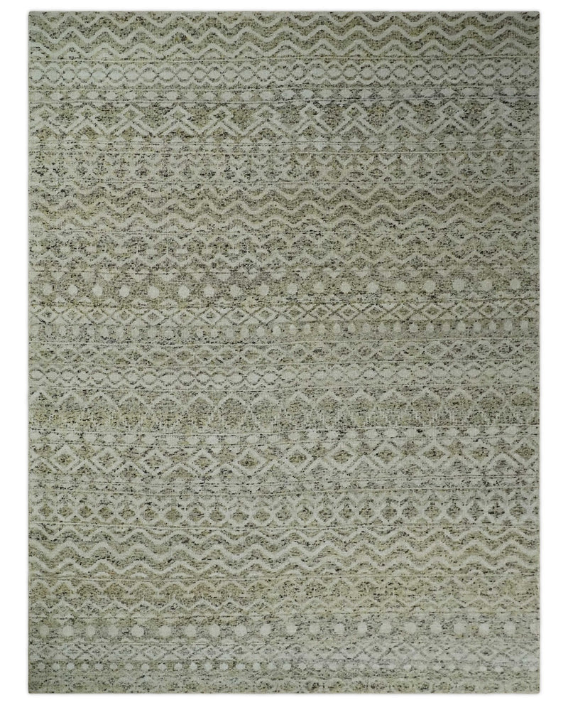 9x12 and 10x14 Hand Knotted Ivory, Beige and Brown  Modern Contemporary Southwestern Tribal Trellis Recycled Silk Area Rug | OP28