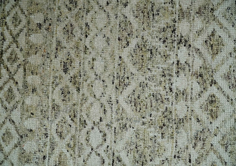 9x12 and 10x14 Hand Knotted Ivory, Beige and Brown  Modern Contemporary Southwestern Tribal Trellis Recycled Silk Area Rug | OP28