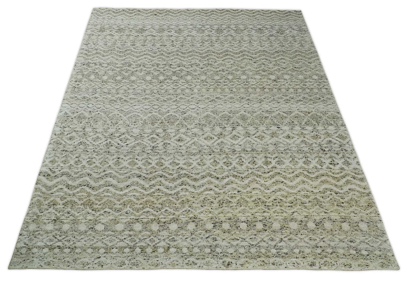 9x12 and 10x14 Hand Knotted Ivory, Beige and Brown  Modern Contemporary Southwestern Tribal Trellis Recycled Silk Area Rug | OP28