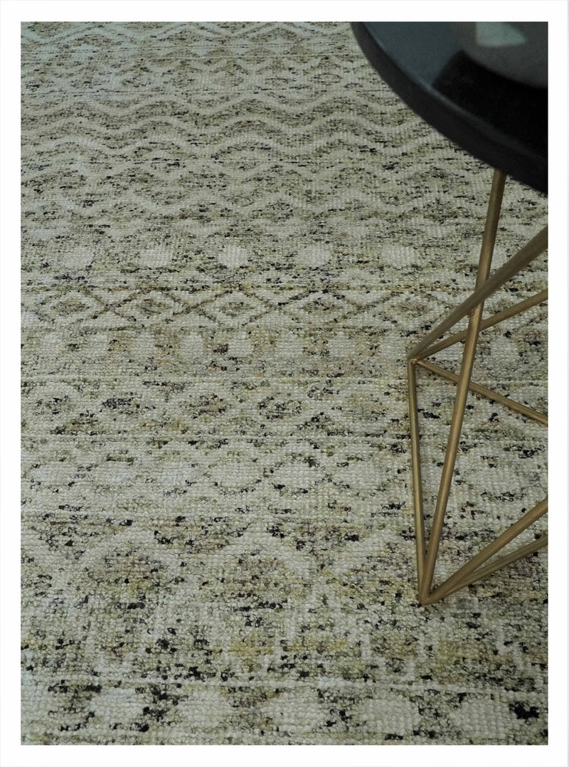 9x12 and 10x14 Hand Knotted Ivory, Beige and Brown  Modern Contemporary Southwestern Tribal Trellis Recycled Silk Area Rug | OP28