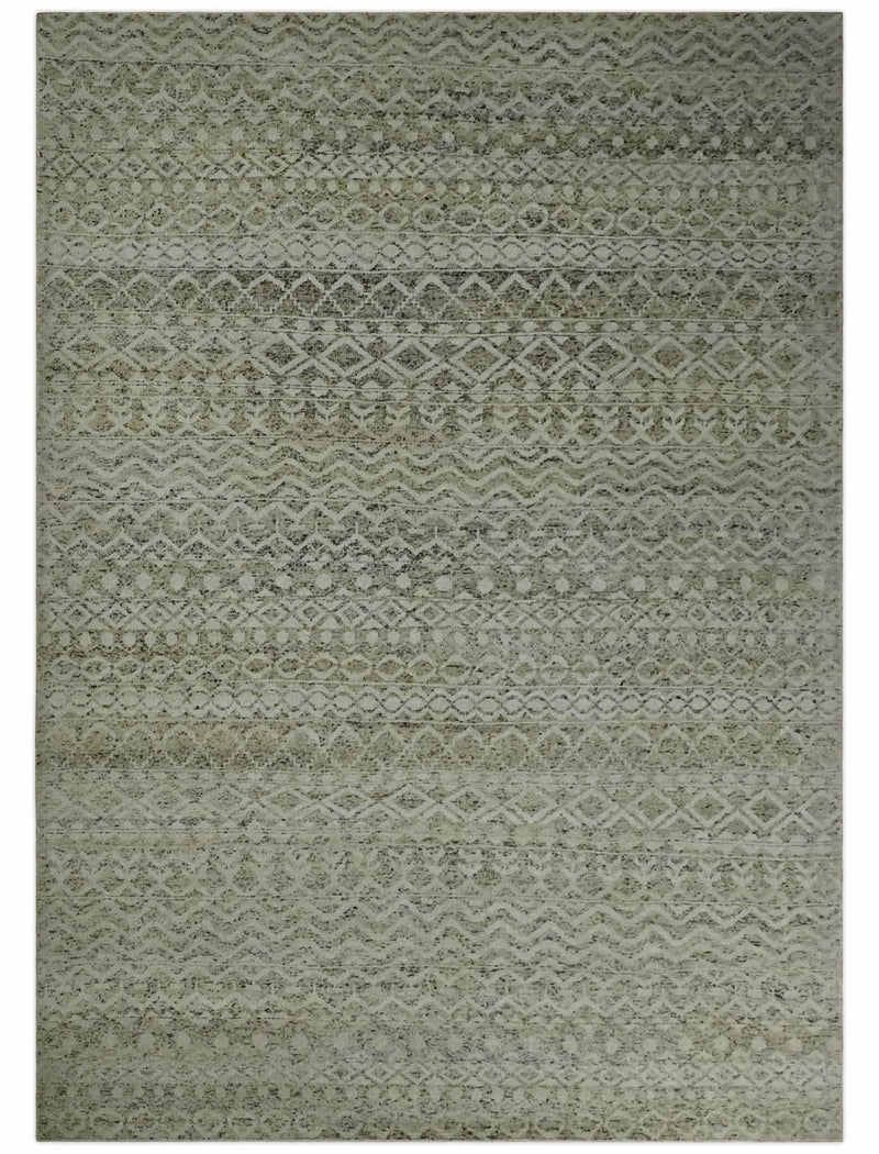 9x12 and 10x14 Hand Knotted Ivory, Beige and Brown  Modern Contemporary Southwestern Tribal Trellis Recycled Silk Area Rug | OP28