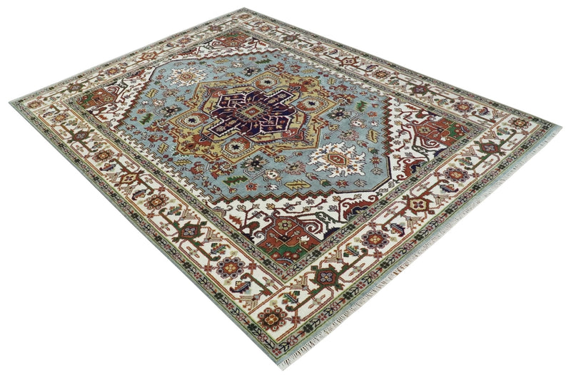 9x12 and Runner Traditional Mustard, Silver and Ivory Hand knotted wool Area Rug