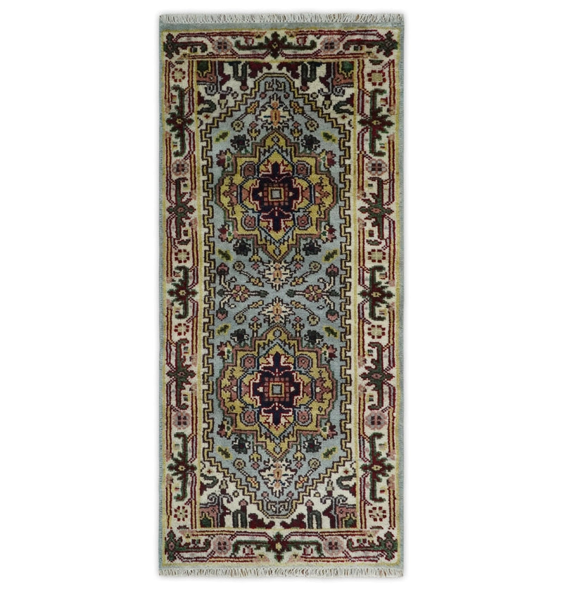 9x12 and Runner Traditional Mustard, Silver and Ivory Hand knotted wool Area Rug
