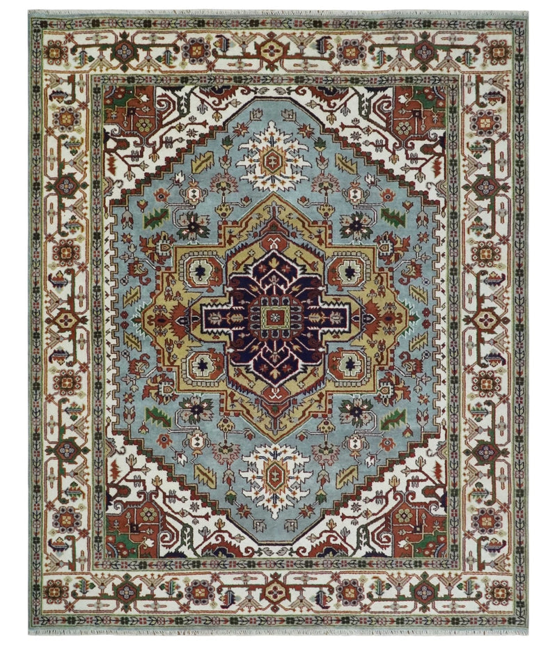 9x12 and Runner Traditional Mustard, Silver and Ivory Hand knotted wool Area Rug