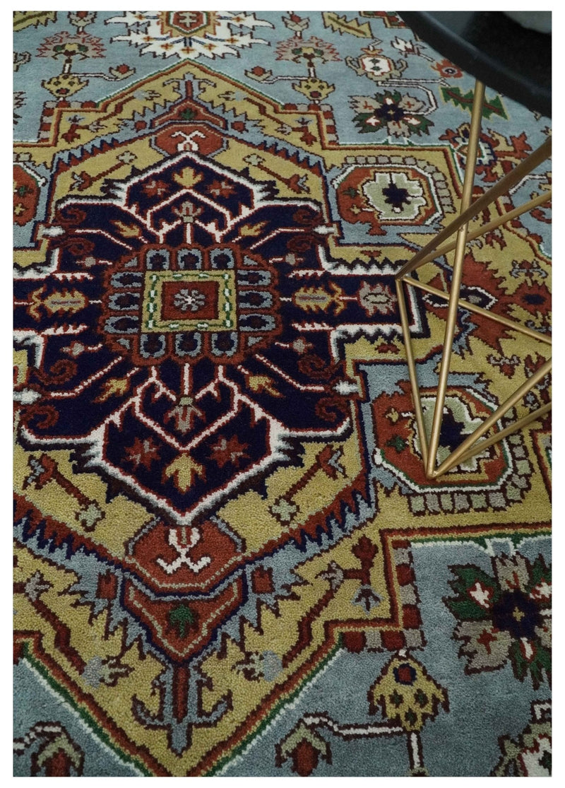 9x12 and Runner Traditional Mustard, Silver and Ivory Hand knotted wool Area Rug