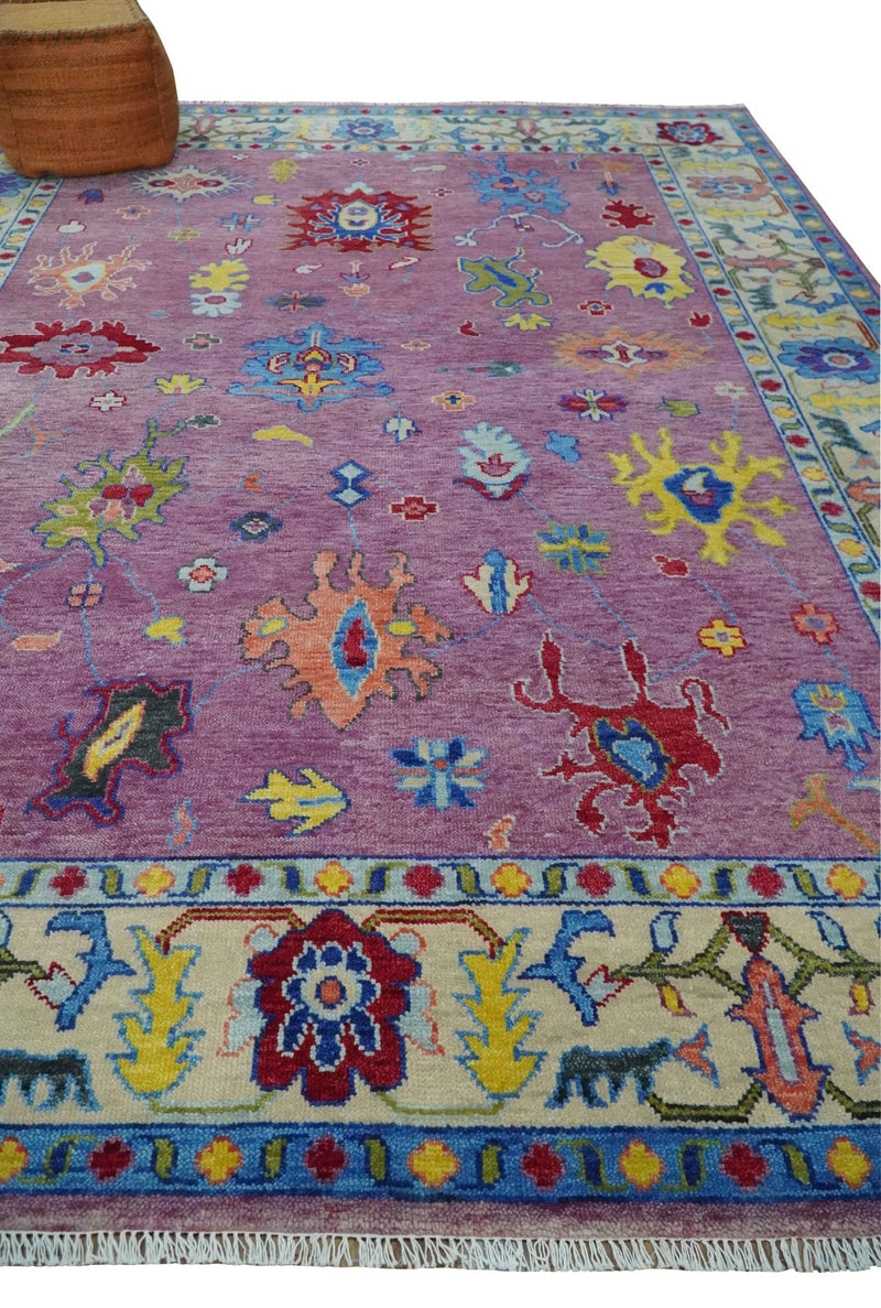 9x12 Antique Hand Knotted Purple, Beige and Blue Traditional Vintage Oushak Wool Rug | TRDCP1352912