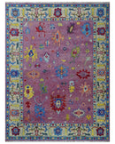 9x12 Antique Hand Knotted Purple, Beige and Blue Traditional Vintage Oushak Wool Rug | TRDCP1352912