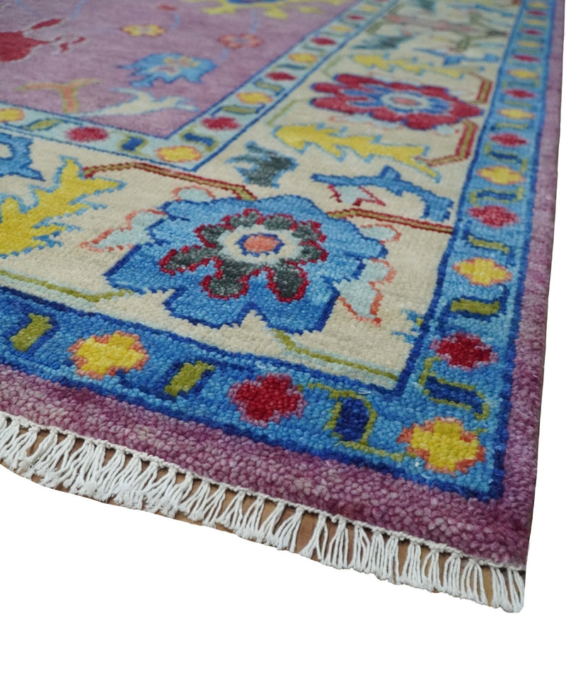 9x12 Antique Hand Knotted Purple, Beige and Blue Traditional Vintage Oushak Wool Rug | TRDCP1352912