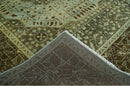 9x12 Antique Style Hand Knotted Green and Silver Medallion Pattern Wool Area Rug
