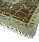 9x12 Antique Style Hand Knotted Green and Silver Medallion Pattern Wool Area Rug