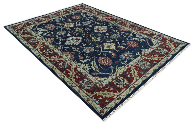 9x12 Blue, Beige and Rust Traditional Persian Oushak Wool Rug | TRDCP1086912S