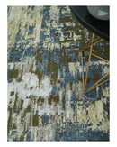 9x12 Fine Hand Knotted Beige and Blue Modern Abstract Style Antique Wool and Silk Area Rug | AGR31
