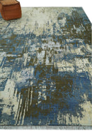 9x12 Fine Hand Knotted Beige and Blue Modern Abstract Style Antique Wool and Silk Area Rug | AGR31