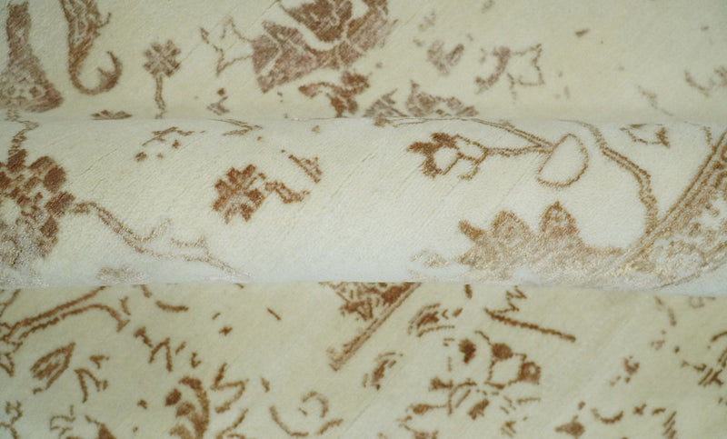 9x12 Fine Hand Knotted Beige and Brown Traditional Vintage Persian Style Antique Wool and Silk Rug | AGR46